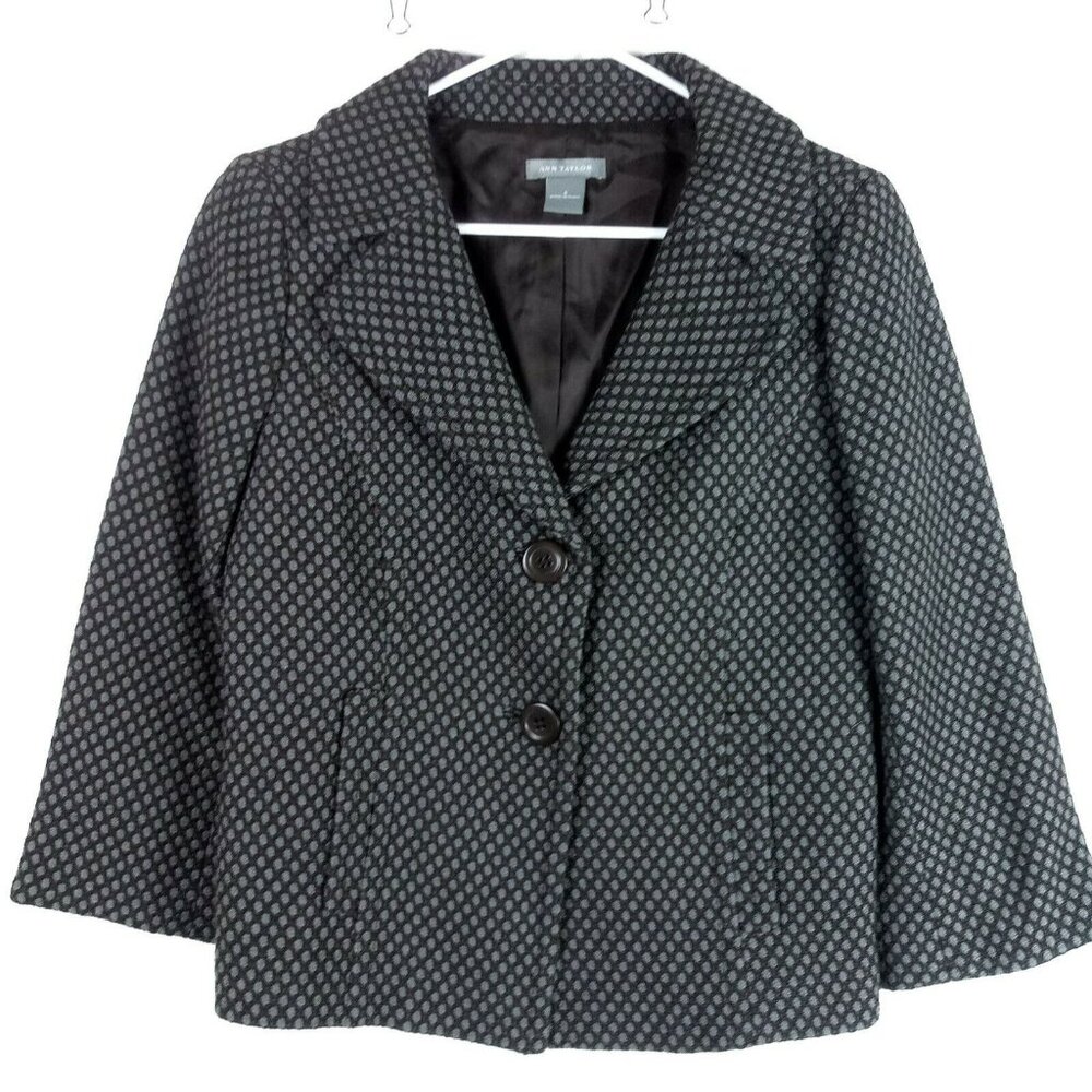 Ann Taylor Coat Womens 4 Brown Polka Dot Virgin Wool Retro 60s Twee Vintage